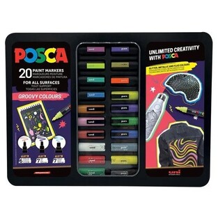 POSCA ΣΕΤ ΜΑΡΚΑΔΟΡΟΙ ΔΙΑΦΟΡΑ ΧΡΩΜΑΤΑ ΣΕ ΜΕΤΑΛΛΙΚΗ ΚΑΣΕΤΙΝΑ GROOVY COLOURS 20τεμ
