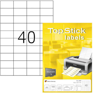 TOPSTICK LABELS ΕΤΙΚΕΤΕΣ ΓΙΑ ΕΚΤΥΠΩΣΗ ΛΕΥΚΕΣ ΑΥΤΟΚΟΛΛΗΤΕΣ 5,25x2,97cm (40 ΕΤΙΚΕΤΕΣ ΑΝΑ ΦΥΛΛΟ) 8698